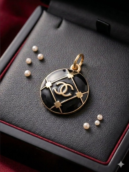 Chanel. Jewelry - ChaneI Black and Gold Round Logo Charm Pendant